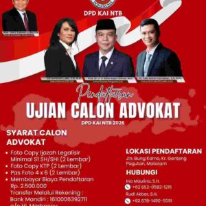 DPD KAI NTB Buka Pendaftaran Ujian Calon Advokat 2026, Fokus Cetak Pembela Rakyat Kecil